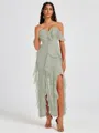 A-line Cold Shoulder Ruffles Ankle-Length Chiffon Bridesmaid Dress