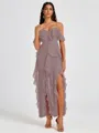 A-line Cold Shoulder Ruffles Ankle-Length Chiffon Bridesmaid Dress