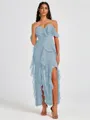 A-line Cold Shoulder Ruffles Ankle-Length Chiffon Bridesmaid Dress