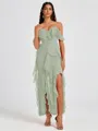 A-line Cold Shoulder Ruffles Ankle-Length Chiffon Bridesmaid Dress