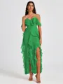 A-line Cold Shoulder Ruffles Ankle-Length Chiffon Bridesmaid Dress