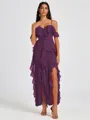 A-line Cold Shoulder Ruffles Ankle-Length Chiffon Bridesmaid Dress