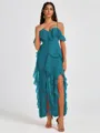 A-line Cold Shoulder Ruffles Ankle-Length Chiffon Bridesmaid Dress