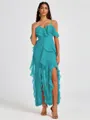 A-line Cold Shoulder Ruffles Ankle-Length Chiffon Bridesmaid Dress