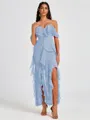 A-line Cold Shoulder Ruffles Ankle-Length Chiffon Bridesmaid Dress