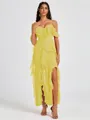 A-line Cold Shoulder Ruffles Ankle-Length Chiffon Bridesmaid Dress