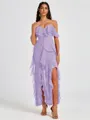 A-line Cold Shoulder Ruffles Ankle-Length Chiffon Bridesmaid Dress