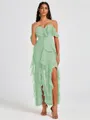 A-line Cold Shoulder Ruffles Ankle-Length Chiffon Bridesmaid Dress