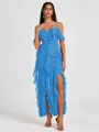 A-line Cold Shoulder Ruffles Ankle-Length Chiffon Bridesmaid Dress
