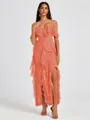 A-line Cold Shoulder Ruffles Ankle-Length Chiffon Bridesmaid Dress