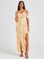 A-line Cold Shoulder Ruffles Ankle-Length Chiffon Bridesmaid Dress