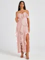 A-line Cold Shoulder Ruffles Ankle-Length Chiffon Bridesmaid Dress