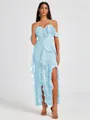 A-line Cold Shoulder Ruffles Ankle-Length Chiffon Bridesmaid Dress