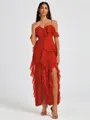 A-line Cold Shoulder Ruffles Ankle-Length Chiffon Bridesmaid Dress