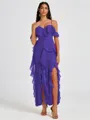 A-line Cold Shoulder Ruffles Ankle-Length Chiffon Bridesmaid Dress
