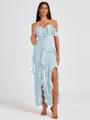 A-line Cold Shoulder Ruffles Ankle-Length Chiffon Bridesmaid Dress