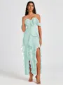 A-line Cold Shoulder Ruffles Ankle-Length Chiffon Bridesmaid Dress