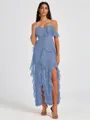 A-line Cold Shoulder Ruffles Ankle-Length Chiffon Bridesmaid Dress