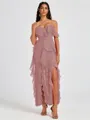 A-line Cold Shoulder Ruffles Ankle-Length Chiffon Bridesmaid Dress
