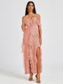 A-line Cold Shoulder Ruffles Ankle-Length Chiffon Bridesmaid Dress