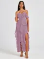 A-line Cold Shoulder Ruffles Ankle-Length Chiffon Bridesmaid Dress