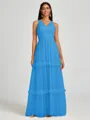A-line V-neck Pleated Floor-Length Tulle Bridesmaid Dress
