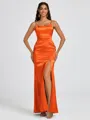 Sheath Spaghetti Straps Floor-Length Silk Like Satin Bridesmaid Dress