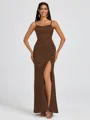 Sheath Spaghetti Straps Floor-Length Silk Like Satin Bridesmaid Dress