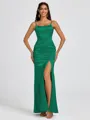 Sheath Spaghetti Straps Floor-Length Silk Like Satin Bridesmaid Dress