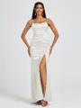Sheath Spaghetti Straps Floor-Length Silk Like Satin Bridesmaid Dress