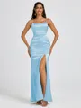 Sheath Spaghetti Straps Floor-Length Silk Like Satin Bridesmaid Dress