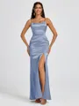 Sheath Spaghetti Straps Floor-Length Silk Like Satin Bridesmaid Dress