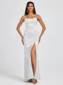 Sheath Spaghetti Straps Floor-Length Silk Like Satin Bridesmaid Dress
