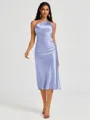 Sheath One-Shoulder Tea-Length Silk Like Satin Bridesmaid Dress