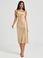 Sheath One-Shoulder Tea-Length Silk Like Satin Bridesmaid Dress