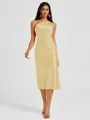 Sheath One-Shoulder Tea-Length Silk Like Satin Bridesmaid Dress