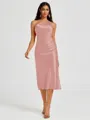 Sheath One-Shoulder Tea-Length Silk Like Satin Bridesmaid Dress