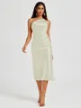 Sheath One-Shoulder Tea-Length Silk Like Satin Bridesmaid Dress