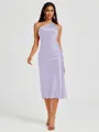 Sheath One-Shoulder Tea-Length Silk Like Satin Bridesmaid Dress