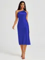 Sheath One-Shoulder Tea-Length Silk Like Satin Bridesmaid Dress