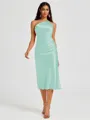 Sheath One-Shoulder Tea-Length Silk Like Satin Bridesmaid Dress