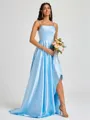A-line Spaghetti Straps Pleated Sweep Train Silk Like Satin Bridesmaid Dress