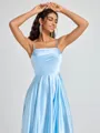 A-line Spaghetti Straps Pleated Sweep Train Silk Like Satin Bridesmaid Dress