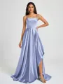 A-line Spaghetti Straps Pleated Sweep Train Silk Like Satin Bridesmaid Dress
