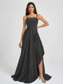 A-line Spaghetti Straps Pleated Sweep Train Silk Like Satin Bridesmaid Dress