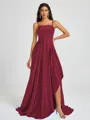 A-line Spaghetti Straps Pleated Sweep Train Silk Like Satin Bridesmaid Dress