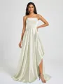 A-line Spaghetti Straps Pleated Sweep Train Silk Like Satin Bridesmaid Dress