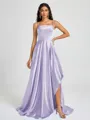 A-line Spaghetti Straps Pleated Sweep Train Silk Like Satin Bridesmaid Dress