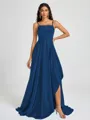 A-line Spaghetti Straps Pleated Sweep Train Silk Like Satin Bridesmaid Dress