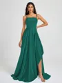 A-line Spaghetti Straps Pleated Sweep Train Silk Like Satin Bridesmaid Dress